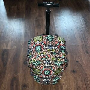 Vera Bradley Floral Medallion Rolling Backpack in Aqua, Coral & Lime.